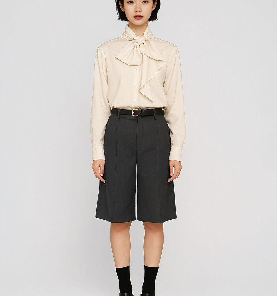 Cream shirt with scarf - sisley k shirts - Creamy White | Sisley K image number 1